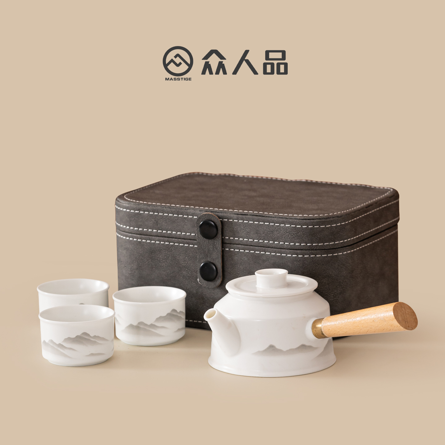 陶瓷便携式旅行茶具套装收纳盒泡茶壶户外快客杯白瓷侧把茶壶茶杯