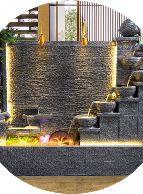 水幕墙流水屏风公司酒店形象背景墙别墅庭院假山鱼池喷泉装饰摆件