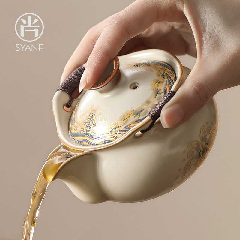 手抓壶泡茶盖碗茶杯单个高档汝窑茶碗功夫茶具一人饮女士茶壶家用