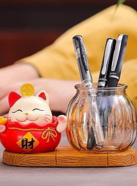 蕊杰可爱笔筒创意时尚中国风办公室书房装饰店铺收银台桌面招财猫