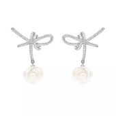 何方HEFANG珠宝白玫瑰丝带耳环优雅高级时尚 轻奢感礼物耳坠耳钉女