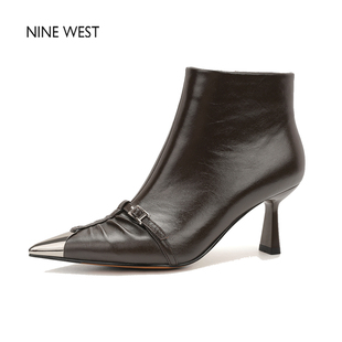 West Nine 玖熙尖头时装 瘦瘦靴高跟鞋 冬 通勤短靴女鞋 清仓款
