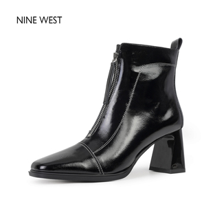 玖熙英伦风粗跟方头通勤气质真皮短靴女鞋 West Nine 冬 清仓款