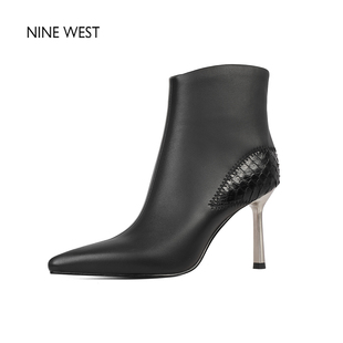 West Nine 玖熙细高跟尖头职业通勤短靴百搭气质女靴冬 清仓款