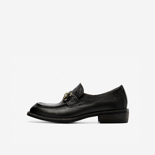 玖熙厚底乐福鞋 West Nine 女春牛皮革面复古学院风单鞋 清仓款