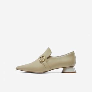 West 女尖头深口复古圆鼓跟女鞋 玖熙2025年春季 低跟单鞋 新款 Nine