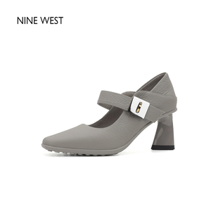 清仓款 真皮单鞋 Nine 玖熙浅口粗跟通勤百搭高跟鞋 不累脚 West