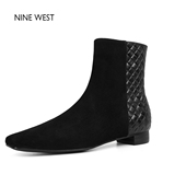 靴真皮短靴女鞋 冬 West 玖熙方头粗跟瘦瘦靴时装 清仓款 Nine