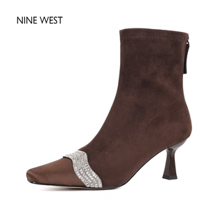 West Nine 玖熙方头细跟弹力瘦瘦靴水钻真皮短靴高级感 清仓款