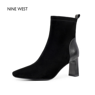 West Nine 玖熙方头粗跟弹力瘦瘦靴超软羊皮不累脚短靴 清仓款