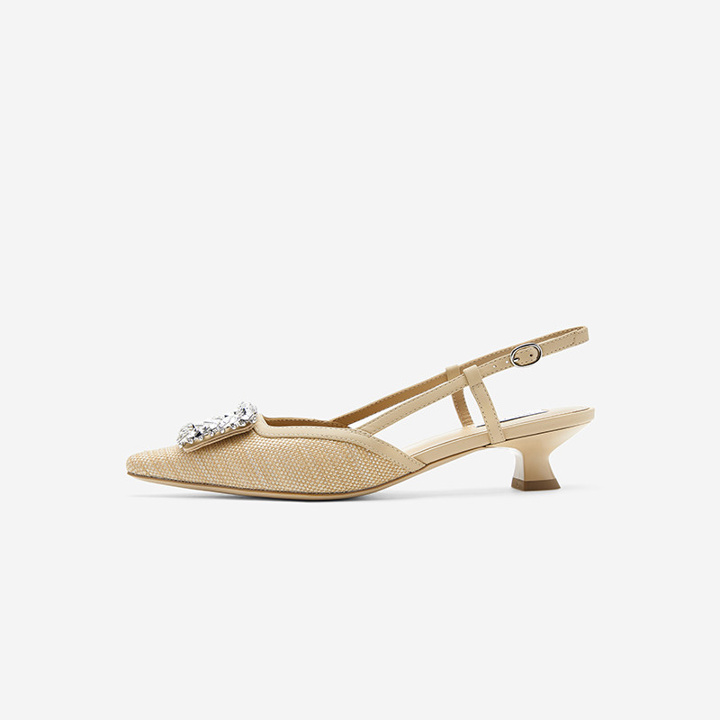 Nine West/玖熙2025夏季新款织物包头凉鞋女钻扣小方头时装凉鞋女