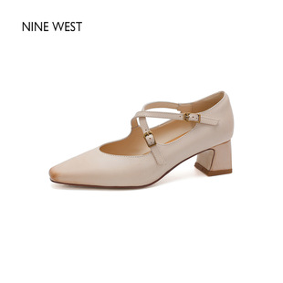 清仓款 单鞋 Nine 玖熙方头浅口英伦风粗跟通勤小皮鞋 女鞋 West