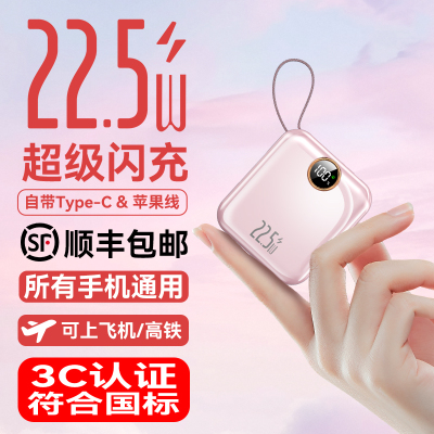 自带双线，小巧便携移动电源