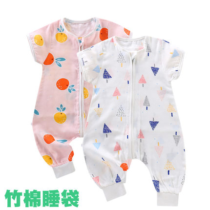 日本品质婴幼儿竹棉薄款纱布睡袋儿童连体睡衣宝宝夏季竹纤维短袖