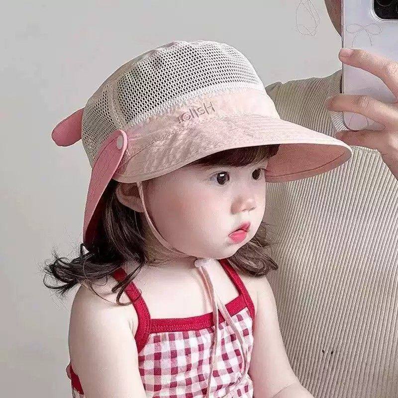 儿童帽子夏季春夏渔夫帽薄款速干透气大檐防晒披肩宝宝可爱遮阳帽