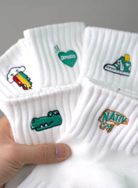 白色袜子男士春夏短袜100%纯棉抗菌防臭青少年吸汗全棉学生中筒袜