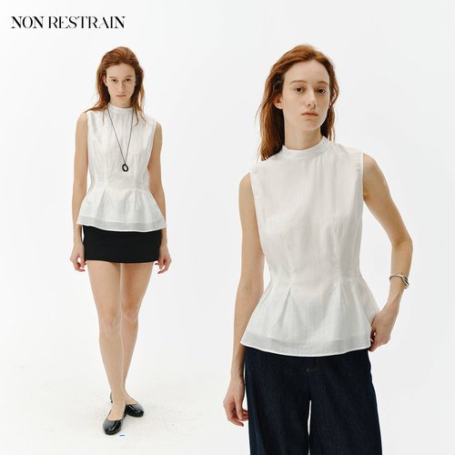 NONRESTRAIN天丝收腰无袖衬衫女