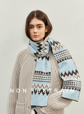 NON RESTRAIN复古双面费尔岛提花羊毛围巾女冬季保暖撞色针织围脖