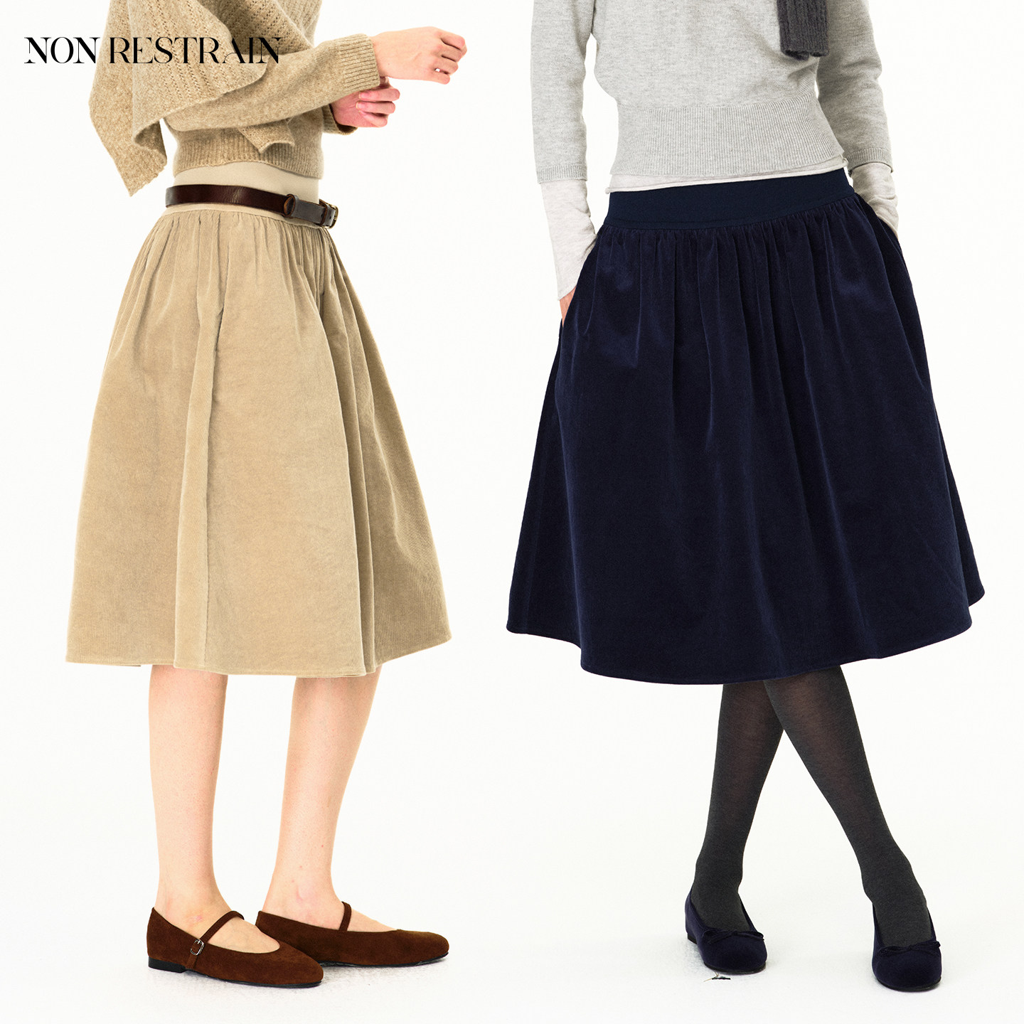 NONRESTRAIN中长款松紧腰半身裙