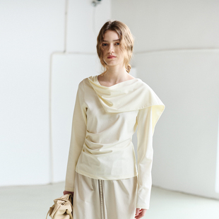 荡领宽松针织上衣 T恤女设计感围脖式 NON RESTRAIN莱赛尔天丝长袖