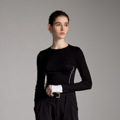 RESTRAIN女士春季 新款 修身 NON 显瘦百搭圆领撞色针织长袖 T恤上衣