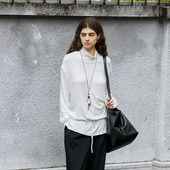 NON RESTRAIN慵懒感简约针织打底上衣女设计感抽绳堆堆领长袖 T恤