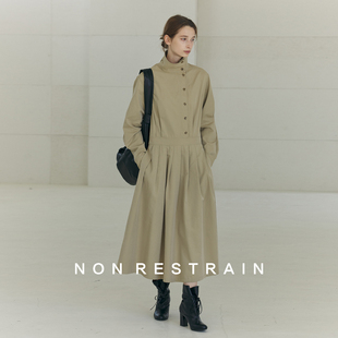 连衣裙女松弛感通勤百褶长裙 高领衬衫 NON RESTRAIN莱赛尔天丝长袖