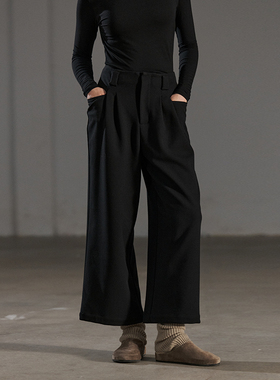 NON RESTRAIN黑色高腰阔腿九分裤女高级感宽松廓形显瘦直筒休闲裤
