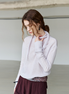 NON RESTRAIN设计感绑带堆堆领羊毛针织衫女百搭宽松落肩长袖毛衣