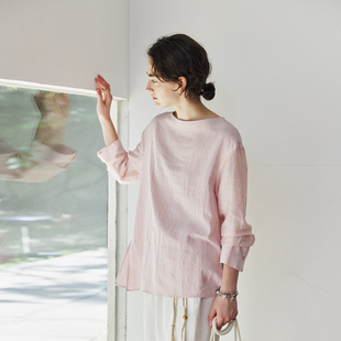 NON 女设计感后背纽扣亚麻衬衣 RESTRAIN莱赛尔天丝扭结一字领衬衫