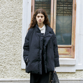 NON RESTRAIN黑色立领白鸭绒中长款 羽绒服女宽松廓形御寒保暖外套