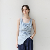 NON RESTRAIN莱赛尔天丝高级感荡领背心女不规则下摆收腰无袖 上衣