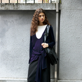 针织衫 NON RESTRAIN假两件拼接撞色长袖 女设计感绑带圆领打底上衣