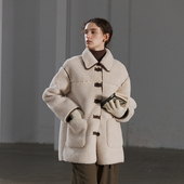 NON RESTRAIN高级感中长款 宽松廓形棉服女羊羔毛撞色皮毛一体外套