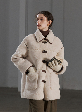 NON RESTRAIN高级感中长款宽松廓形棉服女羊羔毛撞色皮毛一体外套