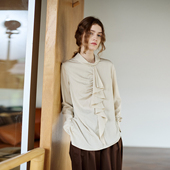 NON 女设计感不对称荷叶边衬衣 衬衫 RESTRAIN法式 立领宽松通勤长袖