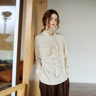 衬衫 立领宽松通勤长袖 女设计感不对称荷叶边衬衣 RESTRAIN法式 NON