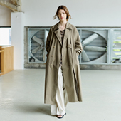 NON RESTRAIN高级设计感格纹内衬长款 风衣女宽松开叉翻领大衣外套