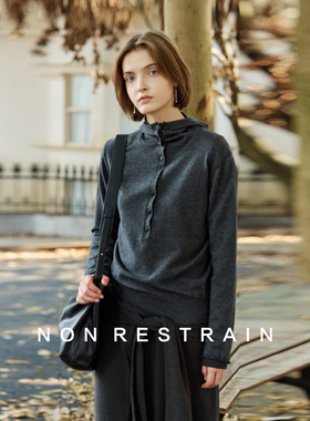 NON RESTRAIN设计感半开襟连帽毛衣女亨利领修身显瘦针织帽衫上衣