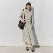 NON RESTRAIN莱赛尔天丝荡领收腰绑带上衣女肌理感A字半身裙套装