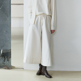 松紧腰抽绳阔腿裤 女宽松显瘦九分裤 RESTRAIN肌理感百搭休闲裤 NON