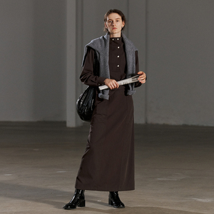 女高腰显瘦开衩A字半身裙套装 衬衫 RESTRAIN气质通勤立领长袖 NON