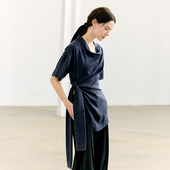 上衣女小众荡领显瘦短袖 NON RESTRAIN设计感系带开叉气质衬衫 衬衣