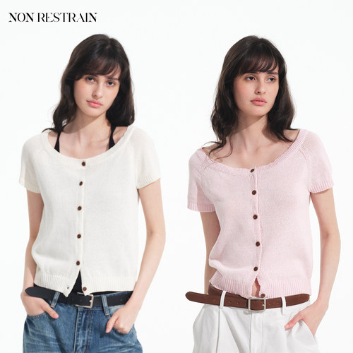 NONRESTRAIN短袖亚麻针织开衫女
