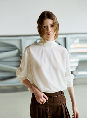 NON RESTRAIN莱赛尔天丝宽松白色衬衫女设计感飘带领通勤长袖衬衣