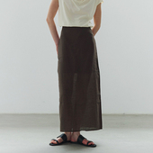 NON RESTRAIN莱赛尔天丝高腰亚麻半身裙女微透垂感开叉醋酸长裙子