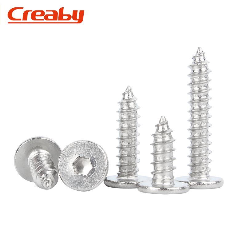 304不锈钢CA扁平头自攻螺丝钉薄头内六角尖尾木螺钉M2M3M4M5M6m8