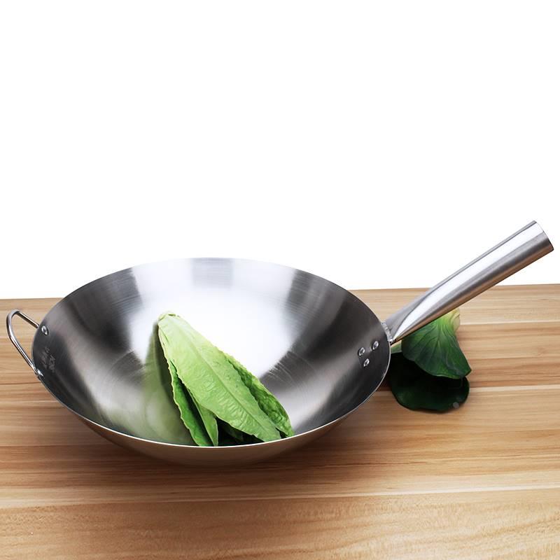 不锈钢单柄炒锅炒菜锅爆炒锅多用炒鼎圆底厨师商用厨房食堂炒瓢锅