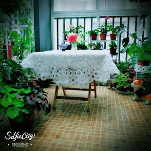 田园复古盖布餐桌垫 手工钩针镂空圆茶几桌布蕾丝勾花编织台布欧式