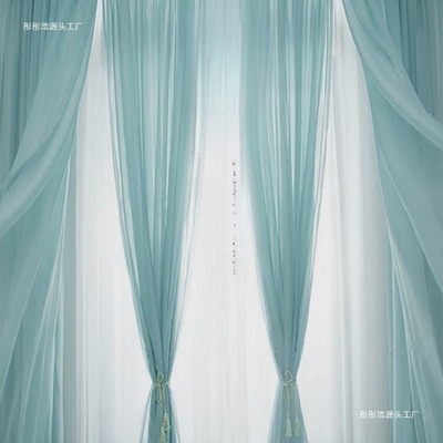 窗帘成品窗纱薄纱田园简约阳台客厅卧室防晒遮光飘窗白纱梦幻纱帘